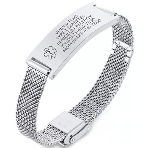 ***COI Titanium Black/Gold Tone/Silver Medical Alert Bracelet With Steel Clasp(Length: 8.27 inches)-01676BB