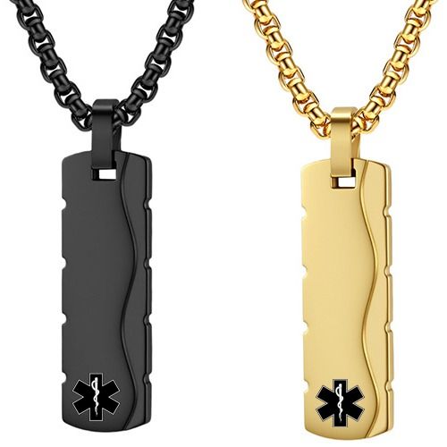 ***COI Titanium Black/Gold Tone Medical Alert Pendant-01679BB