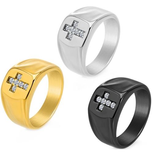 ***COI Titanium Black/Gold Tone/Silver Cross Ring With Cubic Zirconia-01693BB