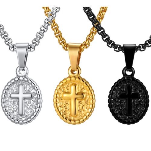 ***COI Titanium Black/Gold Tone/Silver Cross Tag Pendant-01694BB