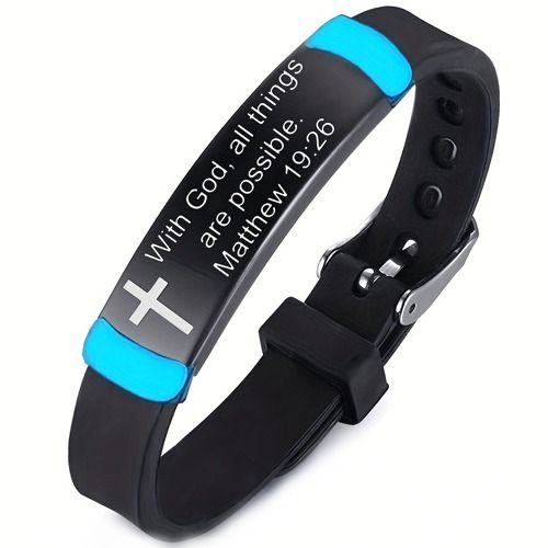 ***COI Black Titanium Cross Prayer Luminous Bracelet With Steel Clasp(Length: 8.66 inches)-01700BB