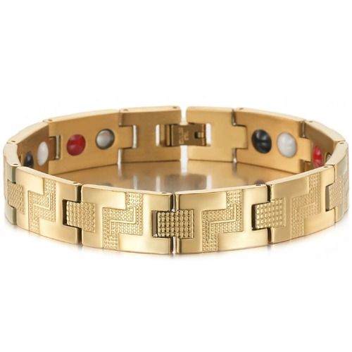 ***COI Gold Tone Titanium Bracelet With Steel Clasp(Length: 8.66 inches)-01702BB