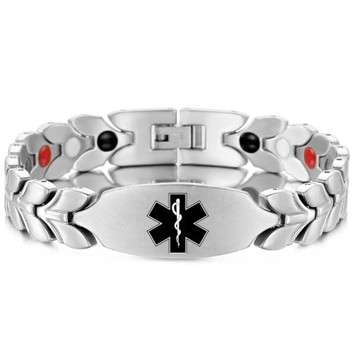 ***COI Titanium Black/Gold Tone/Silver Medical Alert Bracelet With Steel Clasp(Length: 8.27 inches)-01703BB