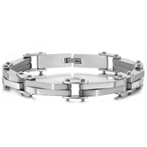 ***COI Titanium Gold Tone/Black/Silver Silver Bracelet With Steel Clasp(Length: 8.66 inches)-01707BB