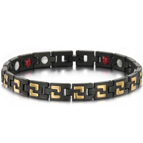 ***COI Titanium Black Gold Tone Bracelet With Steel Clasp(Length: 8.46 inches)-01710BB