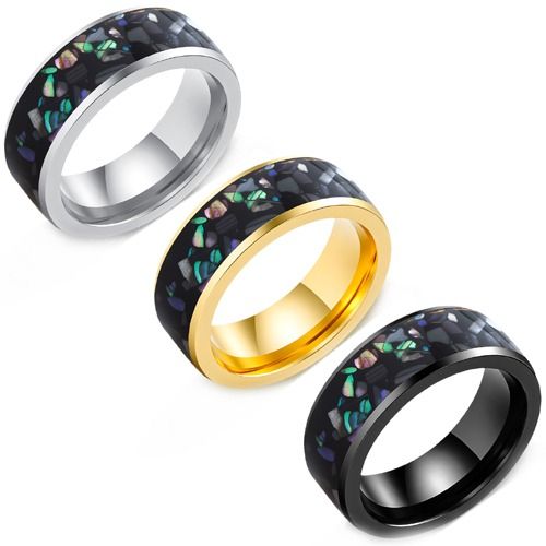 ***COI Titanium Black/Gold Tone/Silver Abalone Shell & Meteorite Ring-01711BB