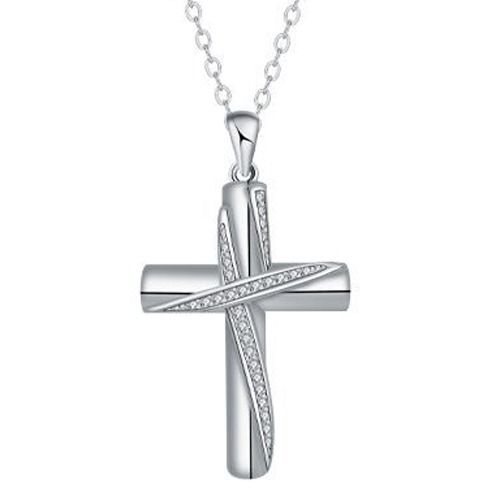 ***COI Titanium Cross Pendant With Cubic Zirconia-01715BB