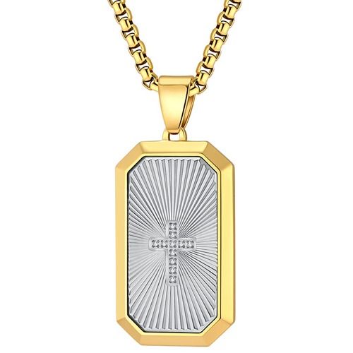 ***COI Titanium Black/Gold Tone/Silver Cross Tag Pendant With Cubic Zirconia-01716BB