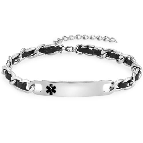 ***COI Titanium Medical Alert Genuine Leather Bracelet With Steel Clasp(Length: 8.27 inches)-01731BB