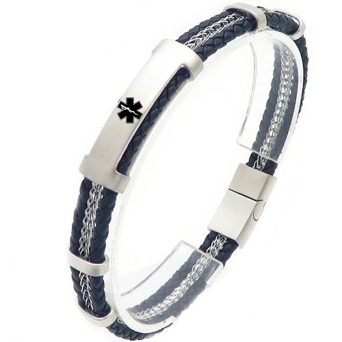 ***COI Titanium Gold Tone/Silver Medical Alert Genuine Leather Bracelet With Steel Clasp(Length: 8.07 inches)-01733BB