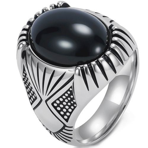 ***COI Titanium Black/Gold Tone/Silver Ring With Black Onyx-01741BB