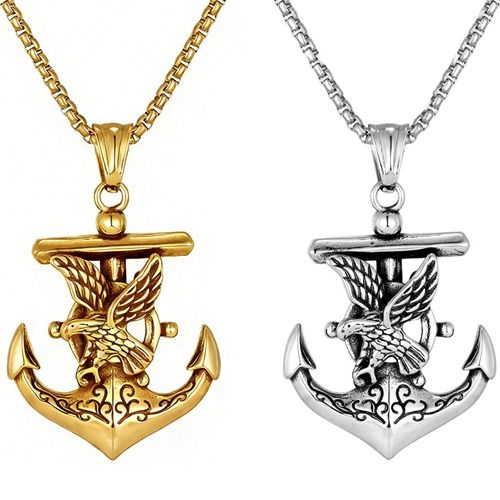 ***COI Titanium Black Gold Tone/Silver Anchor & Eagle Pendant-01755BB