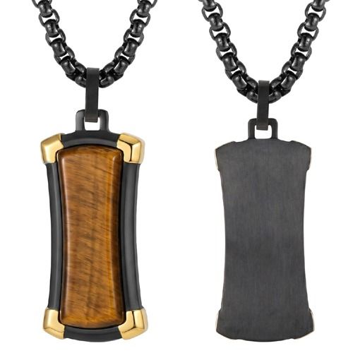 ***COI Titanium Black Gold Tone Tiger Eye Pendant-01756BB