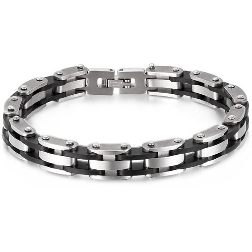 ***COI Titanium Black Silver Bracelet With Steel Clasp(Length: 8.46 inches)-01761BB