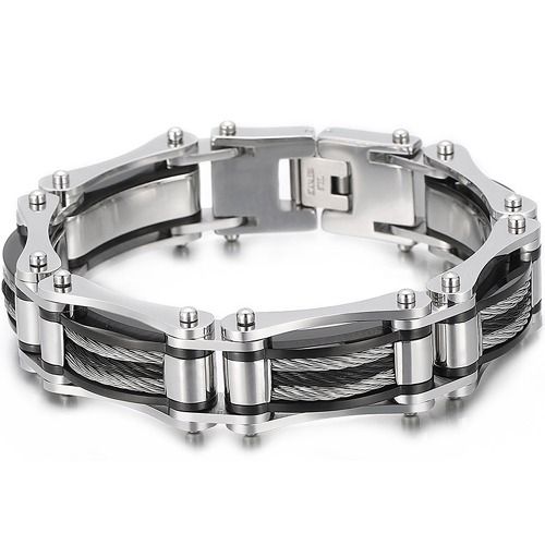 ***COI Titanium Black Silver Bracelet With Steel Clasp(Length: 8.27 inches)-01763BB