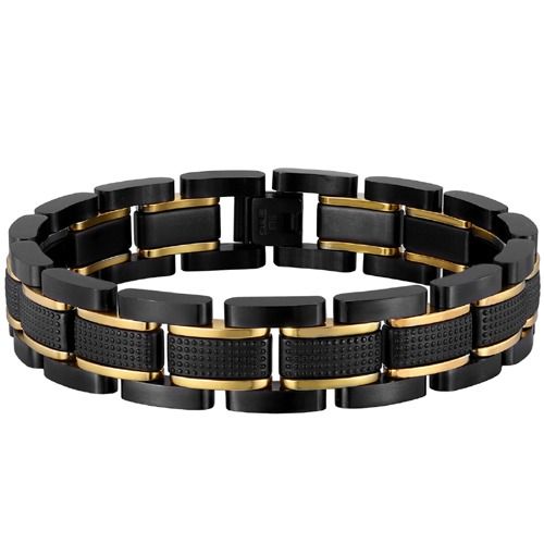 ***COI Titanium Black Gold Tone Bracelet With Steel Clasp(Length: 8.27 inches)-01766BB