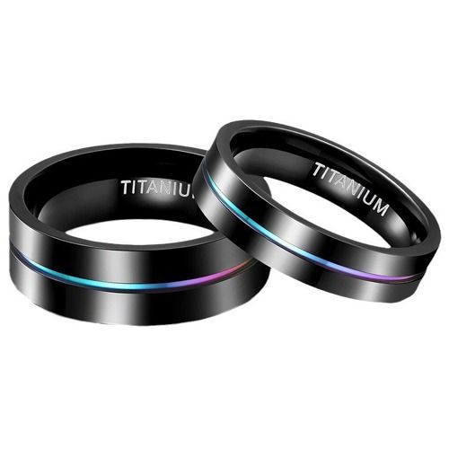 ***COI Black Titanium Rainbow Pride Center Groove Pipe Cut Flat Ring-01767BB