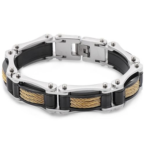 ***COI Titanium Black Gold Tone Silver Wire Bracelet With Steel Clasp(Length: 8.27 inches)-01771BB