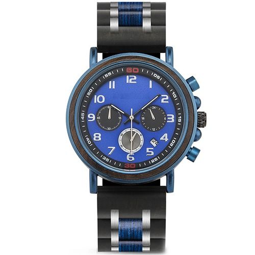 COI Black Titanium Koa Wood Chronograph Watch With Steel Clasp(Length: 8.07 inches)-01779BB