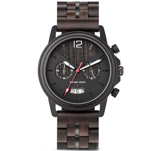 COI Black Titanium Koa Wood Two Counters Watch With Steel Clasp(Length: 8.27 inches)-01781BB