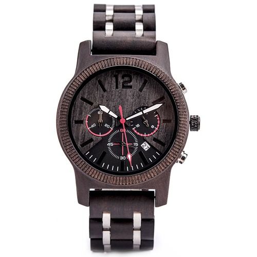 COI Titanium Koa Wood Chronograph Watch With Steel Clasp(Length: 8.07 inches)-01804BB
