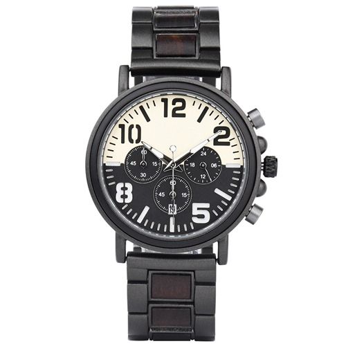 COI Black Titanium Koa Wood Chronograph Watch With Steel Clasp(Length: 8.50 inches)-01816BB