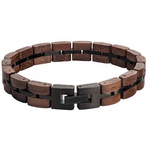COI Black Titanium Koa Wood Bracelet With Steel Clasp(Length: 8.66 inches)-01837BB