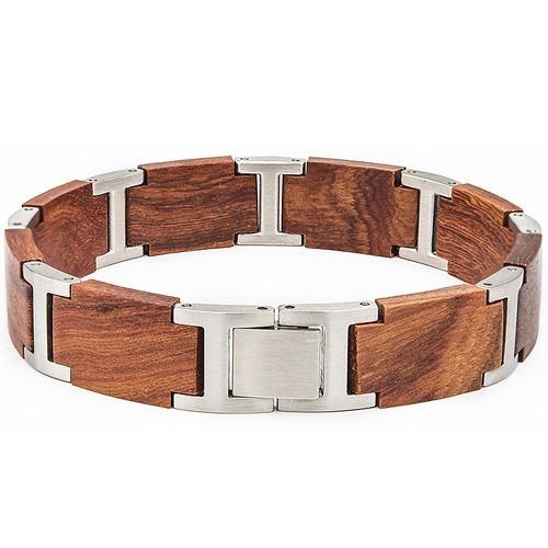 COI Titanium Gold Tone/Silver Koa Wood Bracelet With Steel Clasp(Length: 8.66 inches)-01838BB