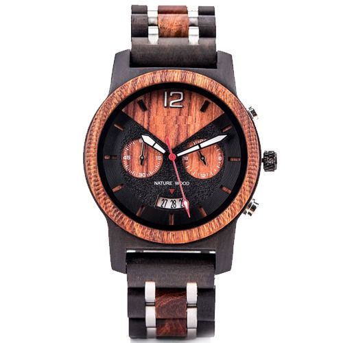 COI Titanium Two Counters Koa Wood Watch With Steel Clasp(Length: 8.07 inches)-01840BB