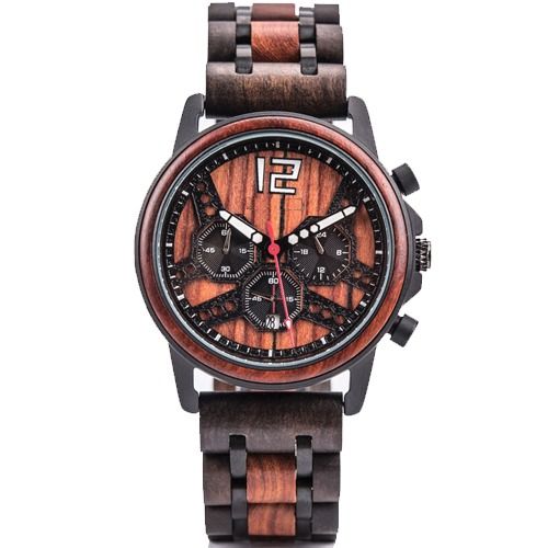 COI Black Titanium Koa Wood Chronograph Watch With Steel Clasp(Length: 8.07 inches)-01842BB