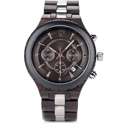 COI Titanium Koa Wood Chronograph Watch With Steel Clasp(Length: 8.07 inches)-01850BB