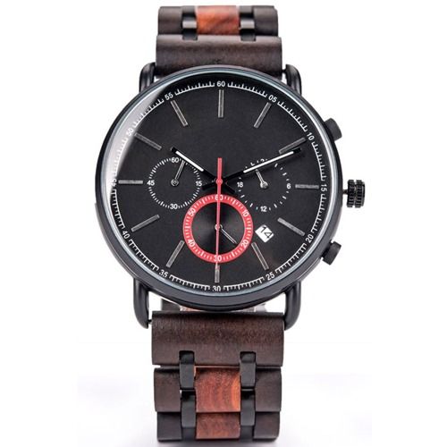 COI Black Titanium Koa Wood Chronograph Watch With Steel Clasp(Length: 8.07 inches)-01852BB