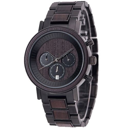 COI Black Titanium Koa Wood Chronograph Watch With Steel Clasp(Length: 8.46 inches)-01857BB