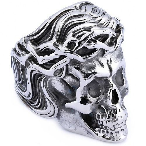 ***COI Titanium Black Silver Skull Ring-01861BB