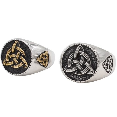 ***COI Titanium Black Gold Tone/Silver Trinity Knots Ring-01865BB