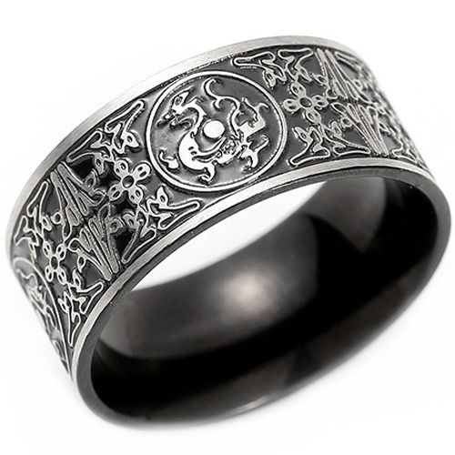 ***COI Titanium Black/Gold Tone Dragon Celtic Ring-01866BB