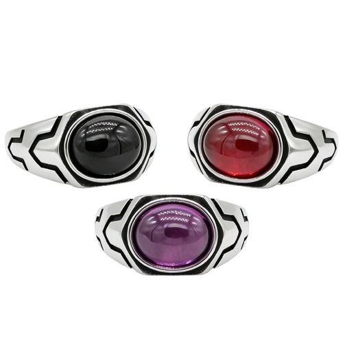 ***COI Titanium Black Silver Ring With Purple Amethyst/Black Onyx/Created Red Ruby-01867BB