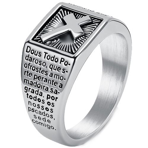 ***COI Titanium Black/Gold Tone/Silver Black Cross Prayer Ring-01872BB