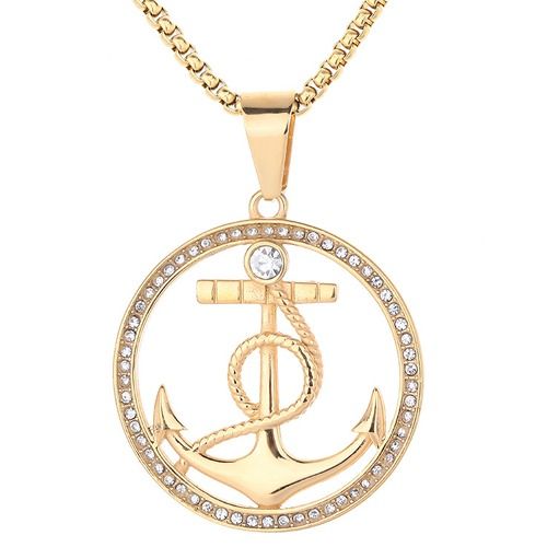 ***COI Gold Tone Titanium Anchor Cubic Zirconia Pendant-01875BB