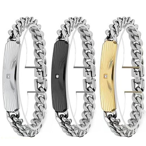 ***COI Titanium Silver Black/Gold Tone/Silver Cubic Zirconia Bracelet With Steel Clasp(Length: 8.27 inches)-01879BB