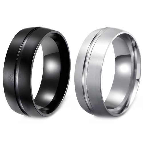 ***COI Titanium Black/Silver Center Groove Ring-01882BB