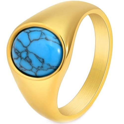 ***COI Titanium Gold Tone/Silver Ring With Turquoise-01883BB