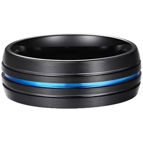 ***COI Titanium Black Blue Triple Grooves Ring-01884BB