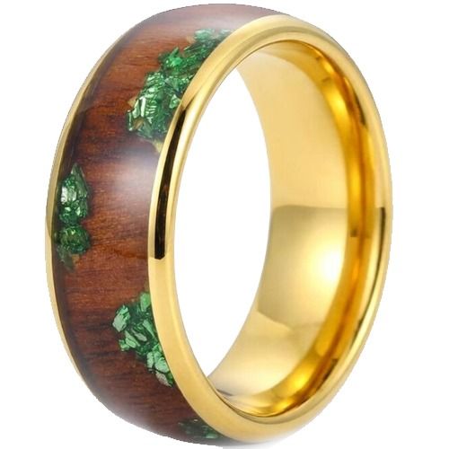 ***COI Gold Tone Titanium Abalone Shell & Koa Wood Dome Court Ring-01888BB