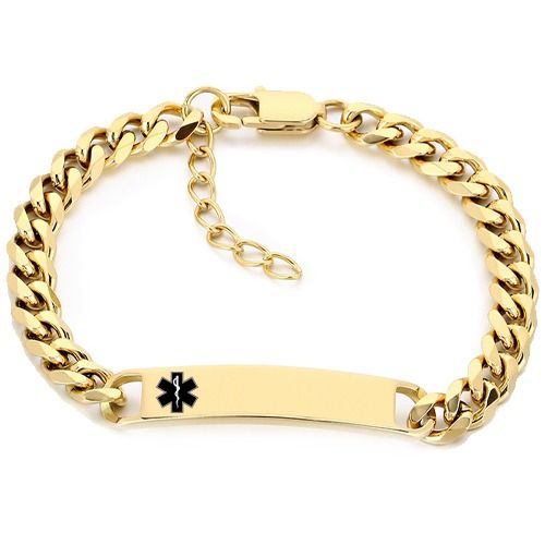 ***COI Titanium Gold Tone/Silver Medical Alert Bracelet With Steel Clasp(Length: 7.87 inches)-01892BB