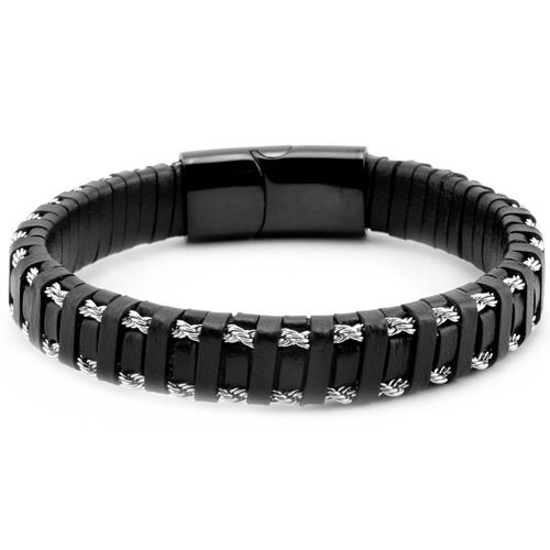 ***COI Titanium Genuine Leather Bracelet With Steel Clasp(Length: 8.27 inches)-01896BB