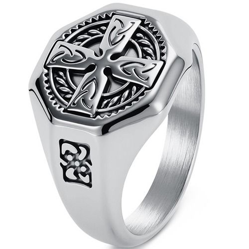 ***COI Titanium Black/Gold Tone/Silver Cross Celtic Ring-01926CC