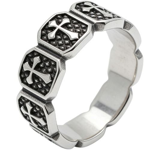 ***COI Titanium Black Silver Cross Ring-01928BB