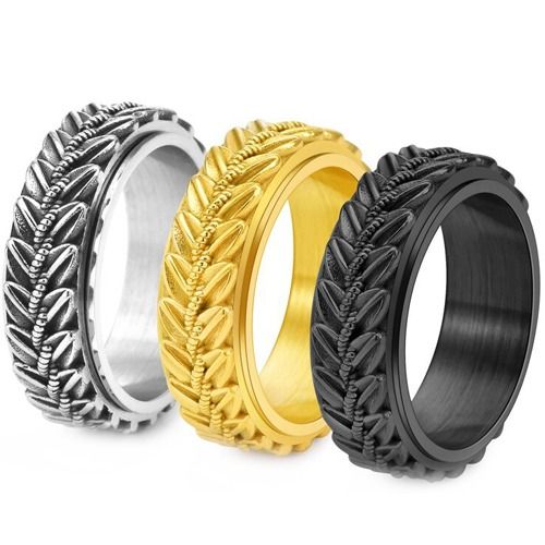 ***COI Titanium Black/Gold Tone/Silver Celtic & Leaves Ring-01929BB