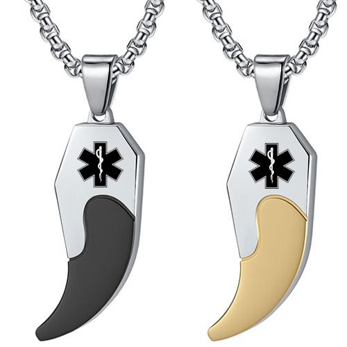 ***COI Titanium Black/Gold Tone Silver Medical Alert Pendant-01931BB